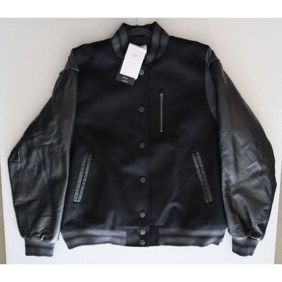 Nike FN3672-010 Women's Sz S Black Oversized Wool/Leather Destroyer Jacket - Picture 12 of 14